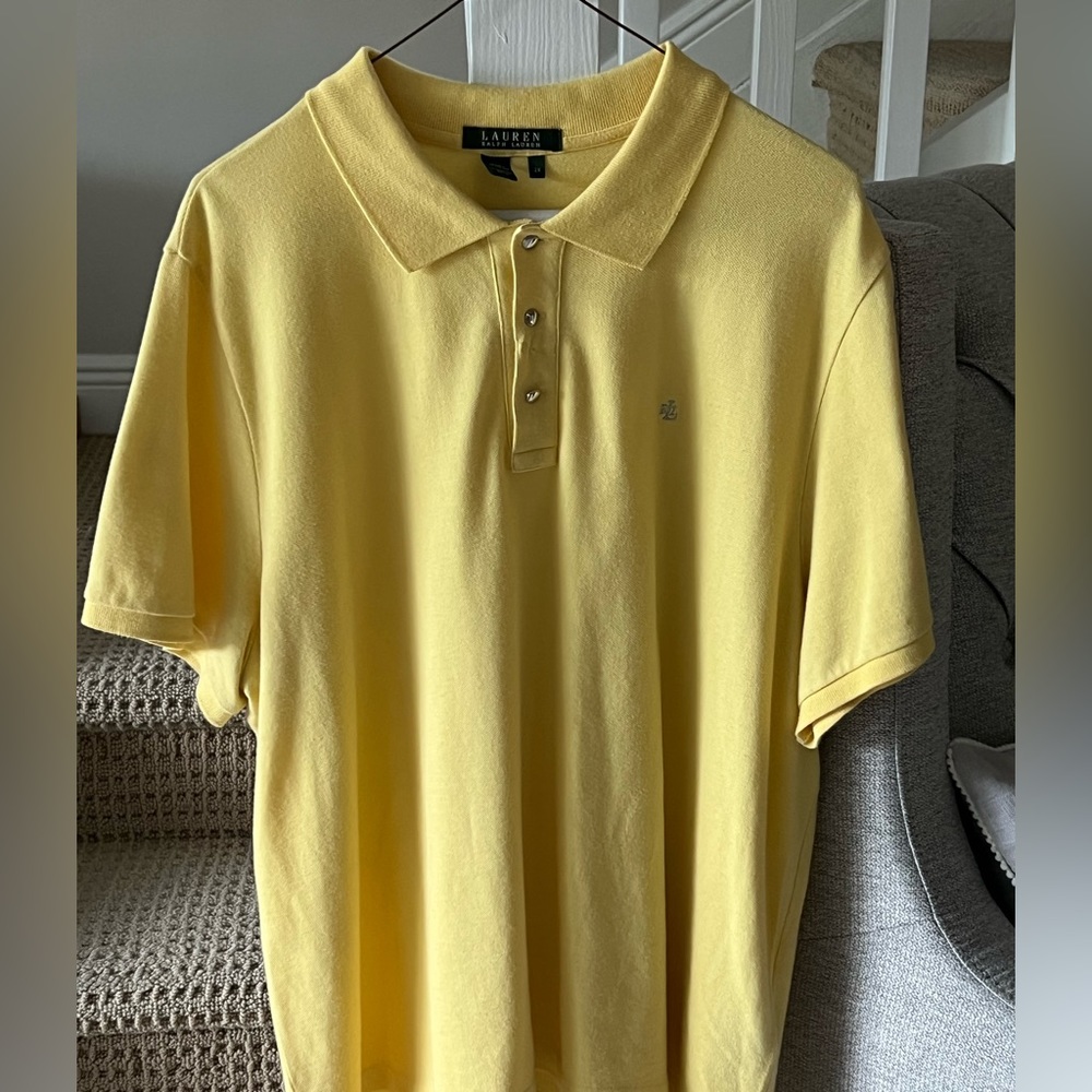 Polo Ralph Lauren/Canary yellow women’s polo shirt with silver logo. Size 2X-